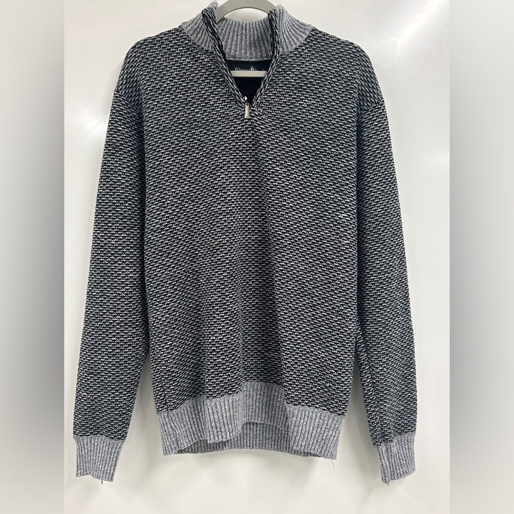 0334 Whipper In Large Quarter‎ Zip Pullover Sweater Gray Textured Casual Men’s